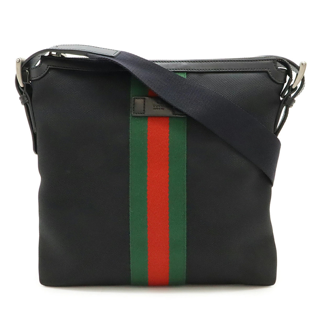 Gucci Web Stripe Sherry Crossbody Bag Techno Canvas Leather Black
